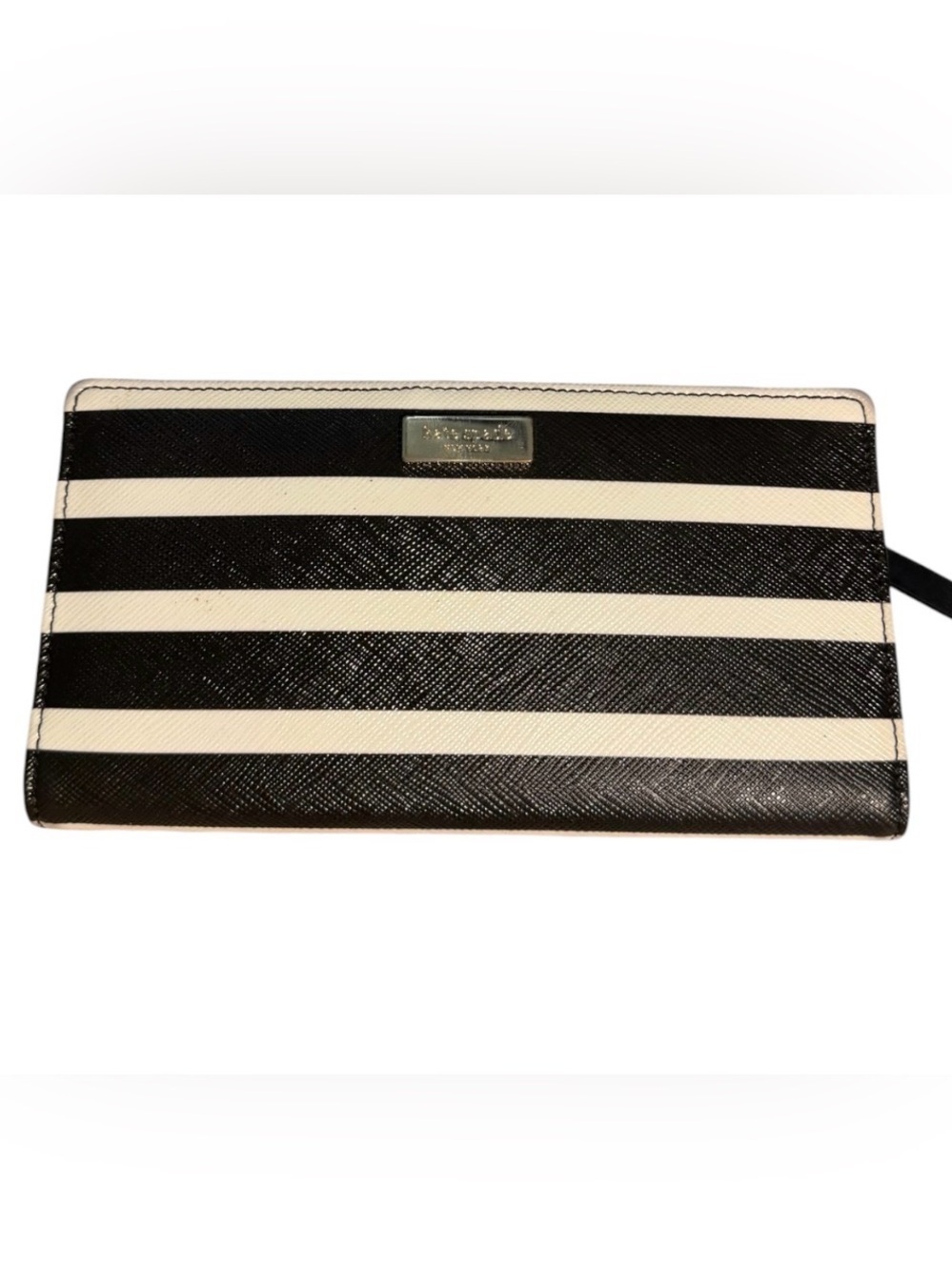 kate spade Black and White Striped Leather Wallet EUC